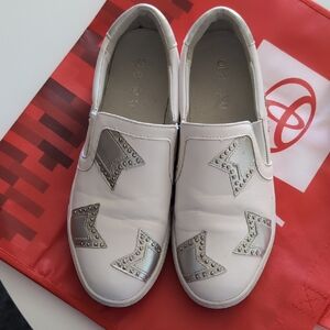 Women's White and Silver Slip-On Sneakers